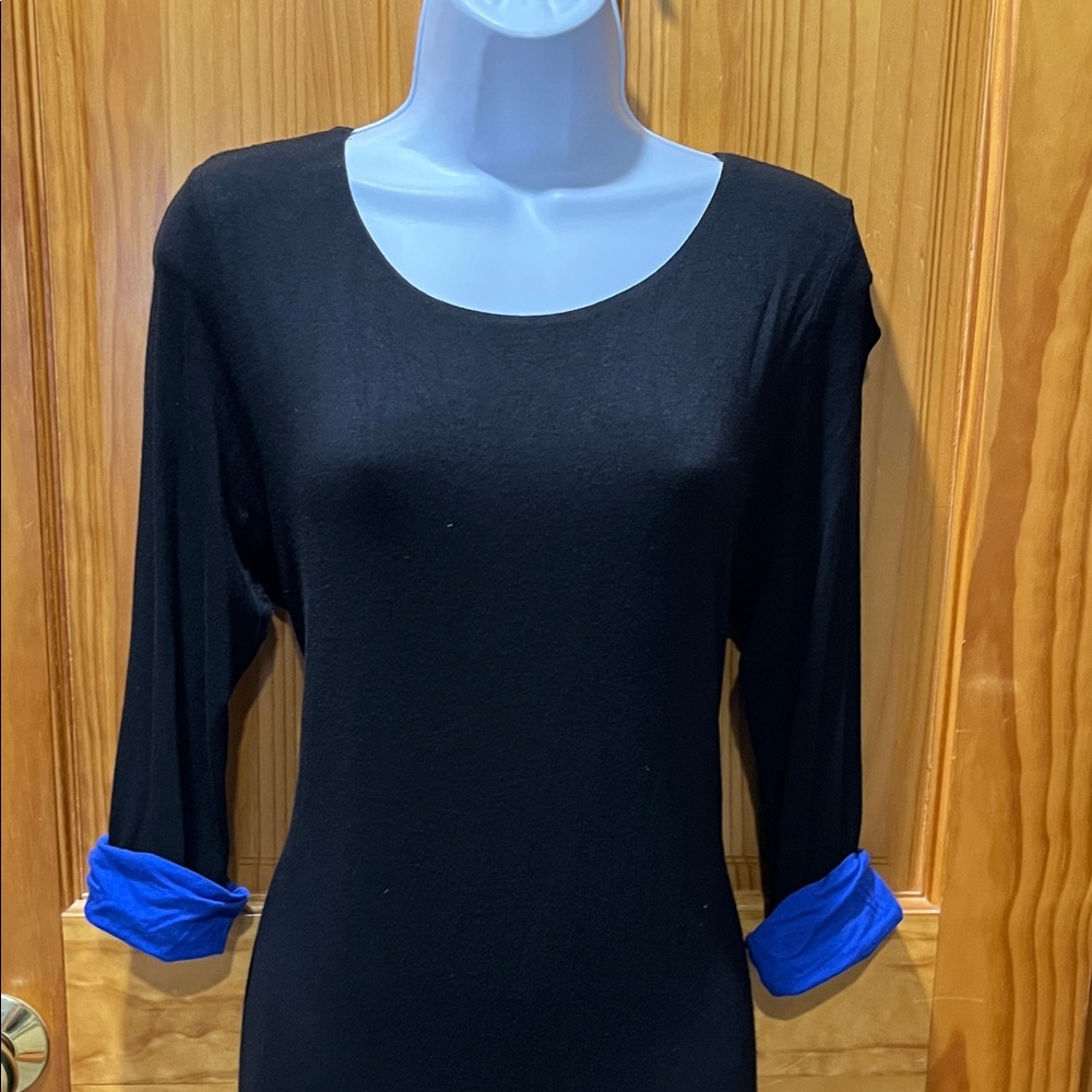 Cha Cha Vente Black Dress with Blue and Gray Accents - Picture 3 of 10